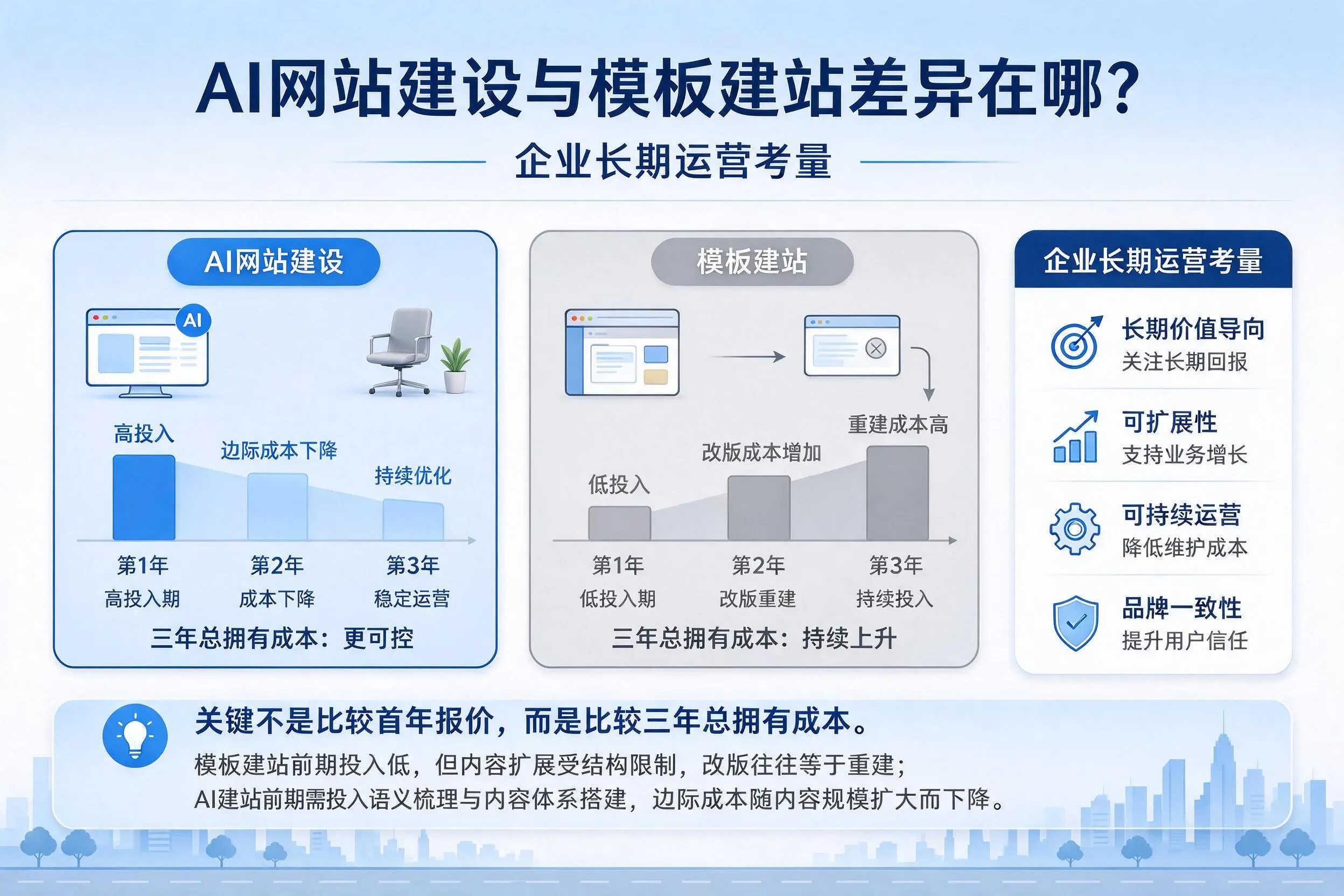 AI网站建设与模板建站差异在哪？临沂企业长期运营考量